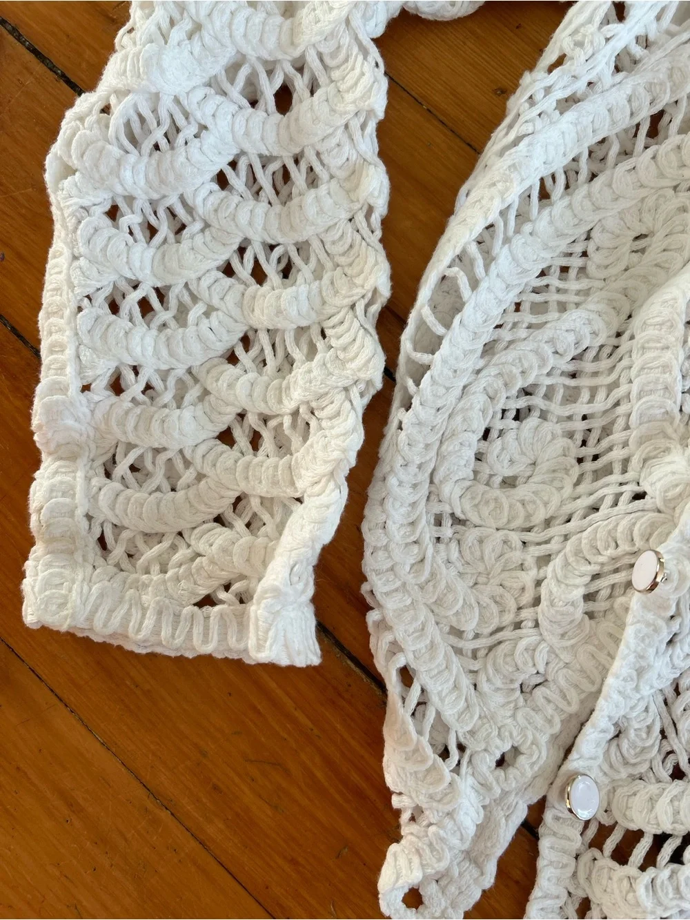 Ultra pink 100% cotton crochet knit white cardigan open knit buttons cottagecore